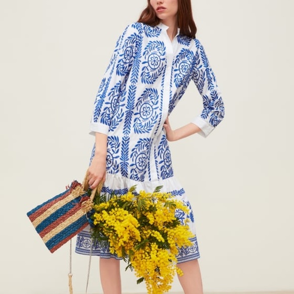 zara embroidered shirt dress